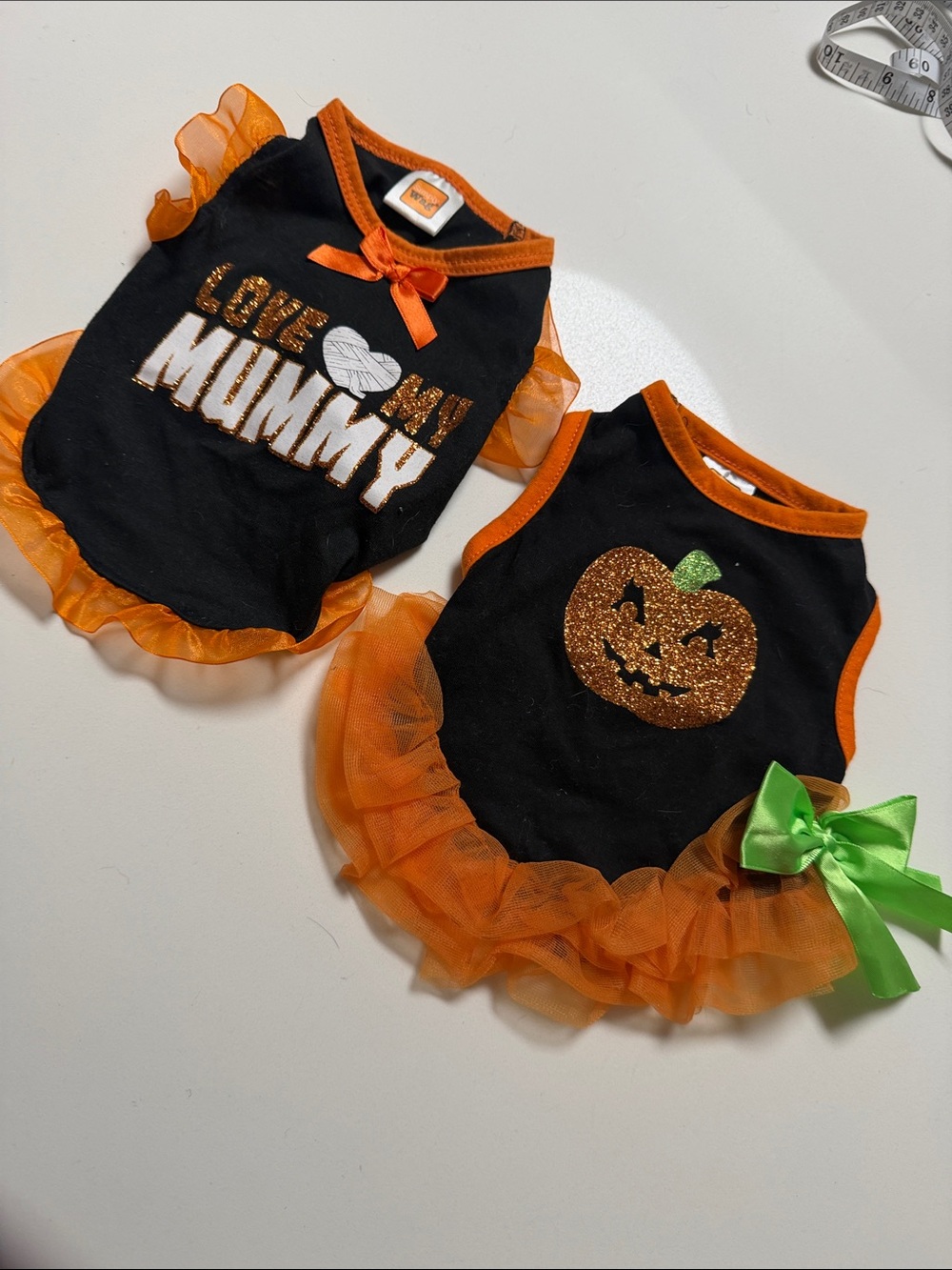 Halloween Dog Dresses - Glitter Pumpkin & "Love My Mummy" dogs  X-small costumes
